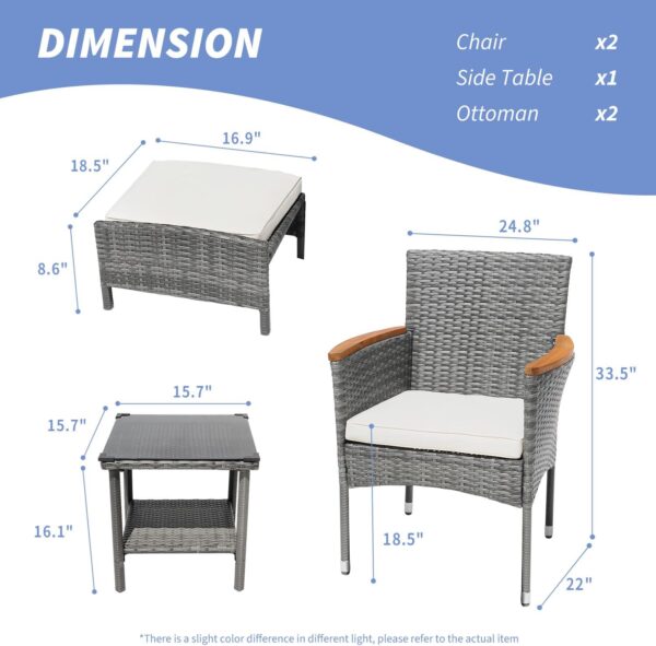 5 Piece Outdoor Patio Furniture Set with Table&Ottoman Outdoor Furniture Patio Set Bistro Wicker Patio Set of 2 Outside Lawn Chairs Conversation Sets for Porch Balcony Deck(Gray Wicker&Beige Cushion) - Image 2