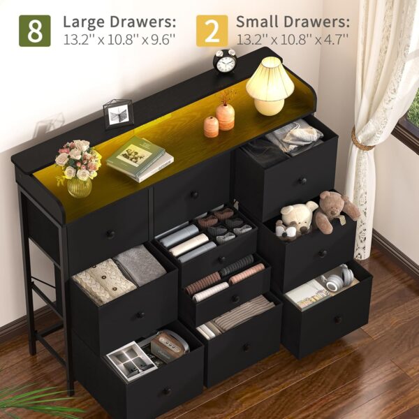 Yoobure Dresser for Bedroom with Charging Station and LED Lights, Tall Dresser TV Stand With 10 Storage Drawers,Fabric Black Dressers & Chests of Drawers,Wood Dresser for Kids Bedroom Closet Organizer - Image 4