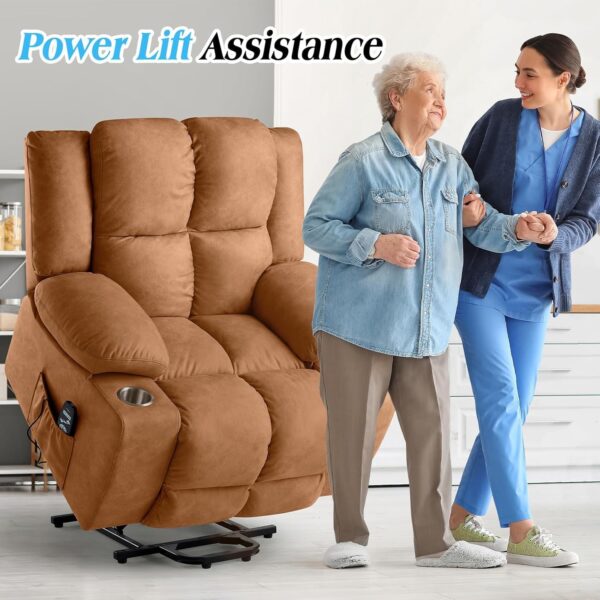 Jocisland Oversized Power Lift Recliner Chair Sofa with Massage for Elderly, Fabric Recliner Chair, Spacious Seat, USB Port, Infinite Position, Detachable Cup Holders, Light Grey - Image 3