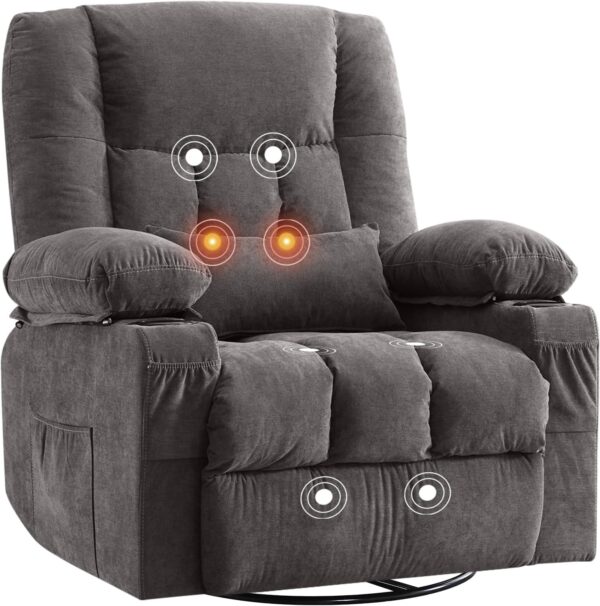 Massage Rocker Recliner Chair with Vibration Massage and Heat for Living Room Swivel Recliner Chair with Rocking Function and 2 Cup Holders, Side Pocket, USB Charge Port - Image 7