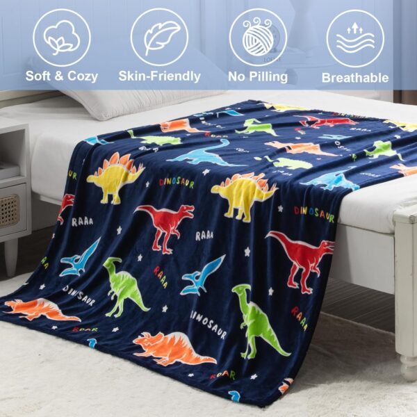 Dinosaur Gifts Toys for Boys Girls - Glow in The Dark Dino Blanket Best Christmas Birthday Valentine's Day Easter Presents for Kids Age 1 2 3 4 5 6 7 8 9 10 Year Old Child Teen Soft Throw 50"x60" - Image 3