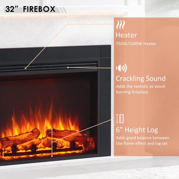 LegendFlame® Ashley Electric Fireplace with 60" Mantel Surround and Jaden 36" Insert, Cream White with Light Grey Marble Finish - Image 5