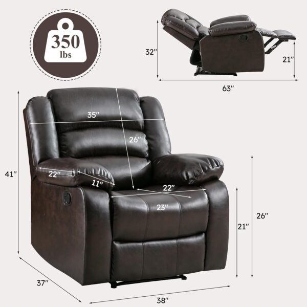 ANJ Manual Recliner Chair, Breathable Faux Leather Reclining Chairs with Overstuffed Arm and Back, Living Room Single Sofa Recliners (Dark Brown) - Image 3