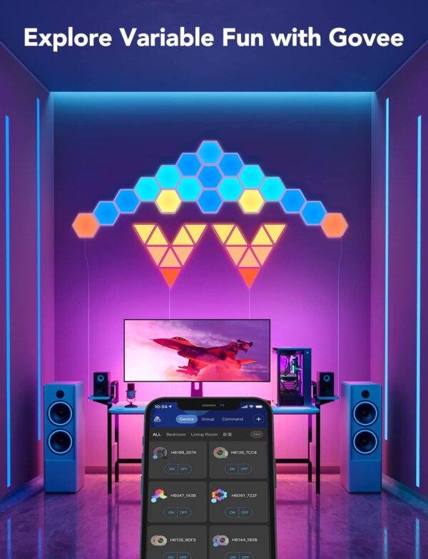 Govee Glide Hexa Light Panels, RGBIC Hexagon LED Wall Lights, Wi-Fi Smart Home Decor Creative Wall Lights with Music Sync, Works with Alexa Google Assistant for Halloween Decor, Gaming Decor, 10 Pack - Image 8