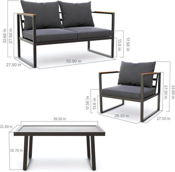 EAST OAK Courtyard Patio Furniture Set, 4-Piece Outdoor Patio Set with Sofa, Removable & Washable Deep Seating Cushion, Tempered Glass Table, Outside Patio Conversation Sets, Black & Dark Grey - Image 7