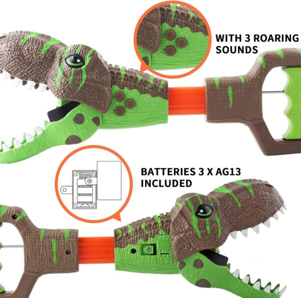DINOBROS Dinosaur Chomper Toys for Kids with 3 Roar Sounds and Light Jurassic Dinosaurs Grabber Claw T-Rex Reacher Robot Hand Pincher Dino Snapper - Image 4