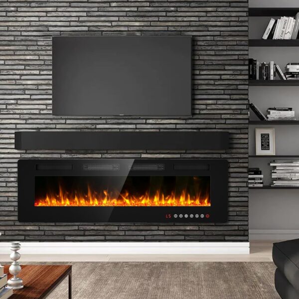 BREEZEHEAT 60 inch Electric Fireplace Wall Mounted/Freestanding-Ultra Thin Fireplace Inserts for Living Room with Heater, Remote Control, Touch Screen, Led Flame, 8H Timer, 750w/1500w - Image 2