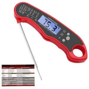 Lonicera Digital Meat Thermometer for Food Cooking. Waterproof & Instant Read for Kitchen Baking, BBQ. with Foldable Probe, Backlight & Calibration (Red)
