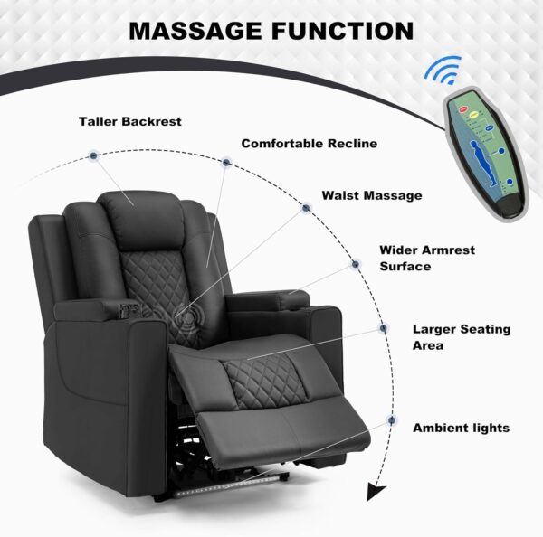 COMHOMA Power Recliner Chair PU Leather Electric Massage Recliner Sofa for Living Room Home Theater Seating with Cup Holders and LED Lighting (Black) - Image 7