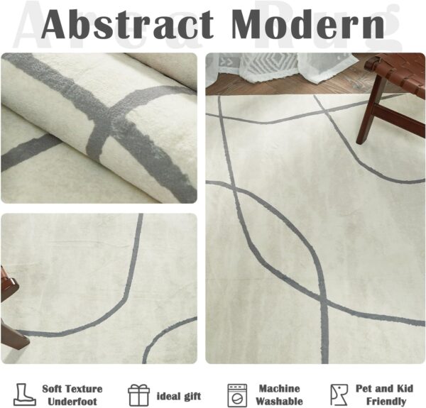 jinchan Area Rug 5x7 Washable Rug Abstract Rug Grey Gray Rug Aesthetic Minimalist Rug Indoor Floor Cover Carpet Thin Rug Accent Modern Rug Lightweight Kitchen Living Room Bedroom Dining Room Office - Image 2