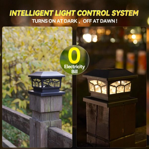 Solar Lights For Fence Post Cap Outdoor Deck Lights Solar Powered Waterproof 8 LEDs for 4x4/6x6 Wooden/Vinyl Posts Two Light Modes Warm/Cool White Decor for Garden Deck Patio. (Black, set of 2) - Image 4