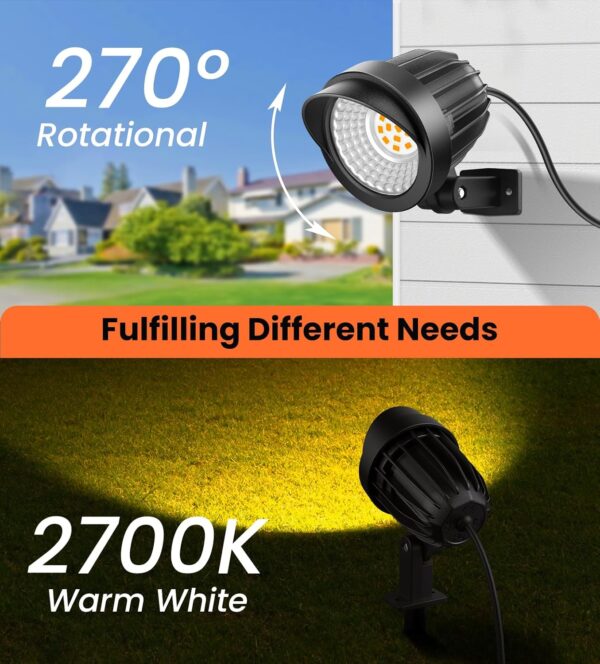 MEIKEE 7W LED Landscape Lights DC/AC 12V 24V Low Voltage Landacpe Lighting 2700K Warm White IP66 Waterproof Outdoor Garden Yard Lights for Driveway, Lawn, Wall, Swimming Pool (1 Pack) - Image 2