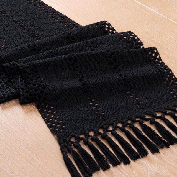 Socomi Fall Boho Table Runner Macrame 36 Inches Woven Cotton Linen Rustic Table Runner with Handmade Tassels for Home Decor Dining Room Fall Thanksgiving Christmas 12x36 inches Black