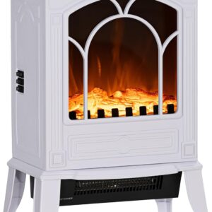 HOMCOM 22" Free Standing Electric Fireplace Stove, Fire Place Heater with Realistic Flame Effect, Overheat Safety Protection, 750W / 1500W, White