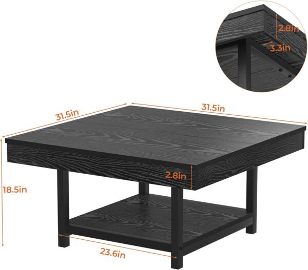 Coffee Table for Living Room Square LED Coffee Tables with Storage 31.5 inch Modern Farmhouse Center Table with Half Split Tabletop, Black - Image 2
