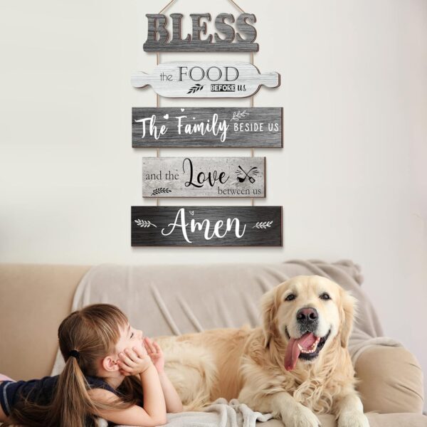 Bless The Food Before Us Sign Farmhouse Kitchen Wall Decor Rustic Dining Room Wall Art Dining Room Decorations Collage Art Wooden Rustic Country Vintage Kitchen Hanging Wood Signs (Gray) - Image 4