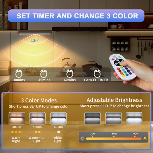 Under Cabinet Lighting, Under Counter Lights for Kitchen 5 Packs 48 LED 15 Color Temps Dimmable Battery Operated RGB Lights with Remote Wireless Closet Lights for Bedroom Wardrobe Stair - Image 2