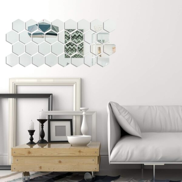 Shappy 32 Pcs Hexagon Mirror for Wall Stickers Removable Acrylic Mirror Setting Honeycomb Wall Sticker Decal Decor for Home Art Room Living Bedroom Background Decoration - Image 5