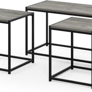 Furinno Camus Modern Living Room Coffee Table with 2 End Tables Set, French Oak Grey