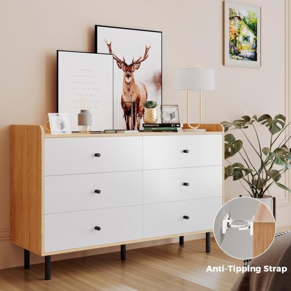 Dresser for Bedroom with 6 Drawers and Metal Handle,Sturdy Frame Modern Bedroom Furniture, Chest of Drawers, White Dressers with Drawers for Closet Hallway, Living Room, Entryway - Image 6