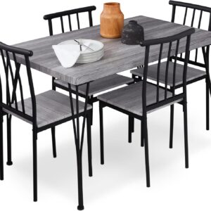 Best Choice Products 5-Piece Metal and Wood Indoor Modern Rectangular Dining Table Furniture Set for Kitchen, Dining Room, Dinette, Breakfast Nook w/ 4 Chairs - Gray