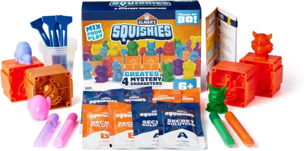 Elmer’s Squishies Kids’ Activity Kit, DIY Squishy Toy Kit Creates 4 Mystery Characters, 24 Piece Kit