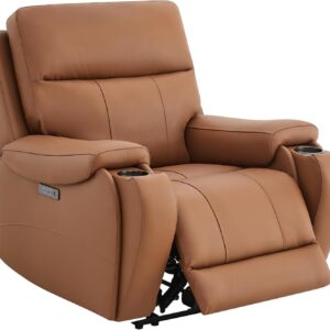 CHITA Power Zero Gravity Recliner Chair, Genuine Leather Recliner Chair for Adults, Adjustable Reclining Sofa Lounge with Hidden Slide-Out Cupholders, USB and Type-C Ports, Saddle