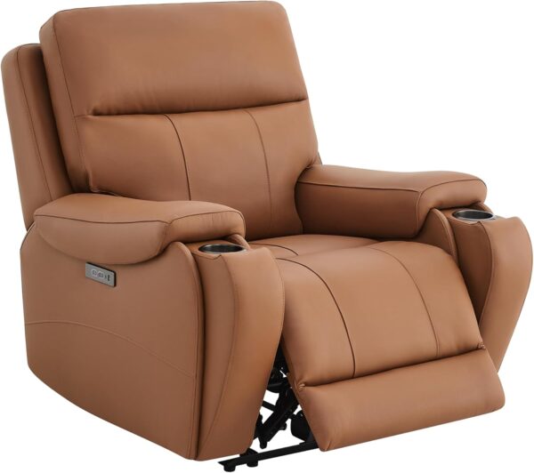 CHITA Power Zero Gravity Recliner Chair, Genuine Leather Recliner Chair for Adults, Adjustable Reclining Sofa Lounge with Hidden Slide-Out Cupholders, USB and Type-C Ports, Saddle