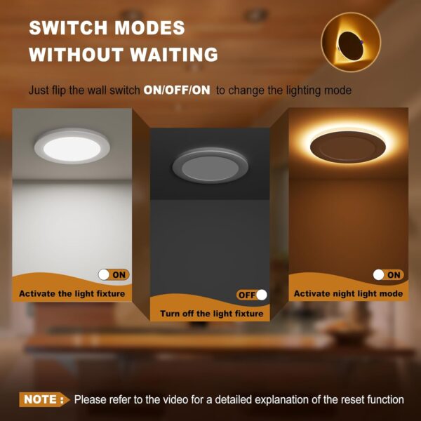 VOLISUN 12 Pack 6 Inch 5CCT Recessed Light with Night Light,Canless LED Recessed Lighting 6 inch,2700K-5000K Selectable,12W=130W,1080LM Dimmable Recessed Ceiling Wafer Light,ETL Certificated - Image 5