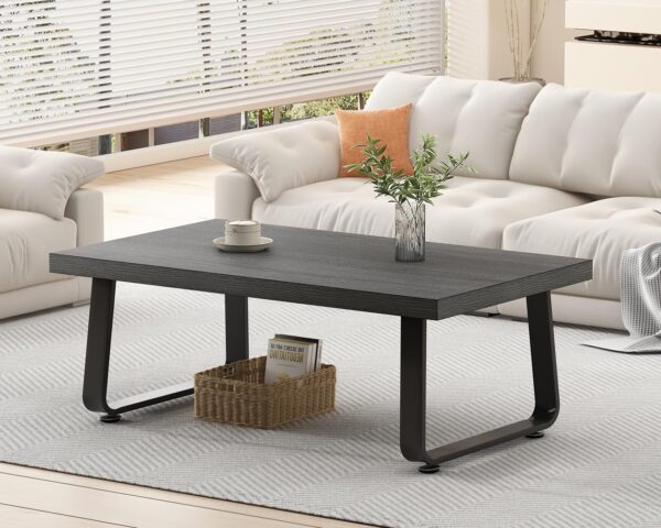 HSH Coffee Table, Industrial Wooden Coffee Table, Modern Minimalist Rectangular Center Table for Living Room, Wood and Metal Legs Cocktail Tea Table for Bedroom Home Office, Dark Gray Oak, 47 Inch - Image 6