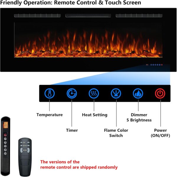 Electric Fireplace 42inches, Wall-Mounted & Recessed Fireplace Inserts, Multicolor Flame w/5 Dimmer, Remote Control Thermostat, Timer, Overheating Protection, Hardwire Connect, 1500W,Black - Image 4