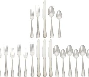 Amazon Basics 20-Piece Stainless Steel Flatware Set with Pearled Edge, Service for 4, Silver
