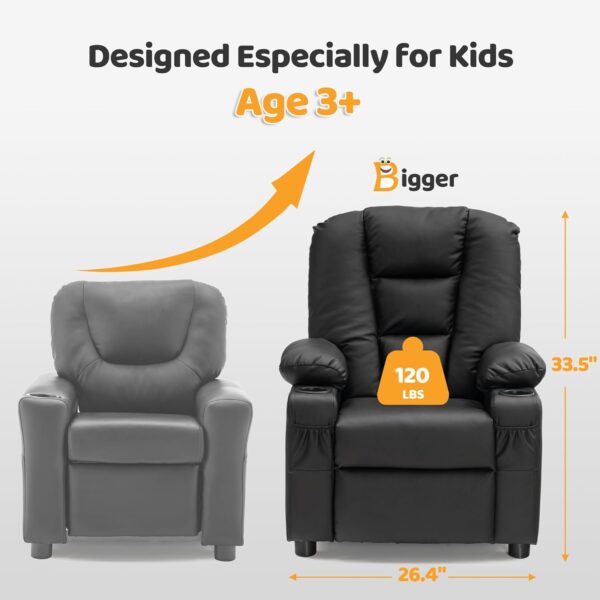 MCombo Big Kids Recliner for Ages 3+, Child Recliner Chair, Toddlers Recliner Sofa with Cup Holders, Faux Leather, 7322(Black) - Image 7