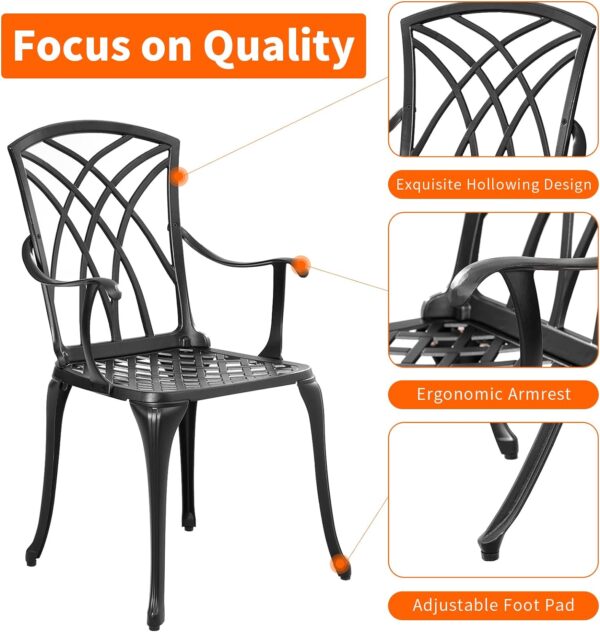 Outdoor 3 Piece Bistro Set Cast Aluminum Bistro Table and Chairs Set of 2, All Weather Bistro Patio Set, Patio Furniture for Garden Black - Image 2