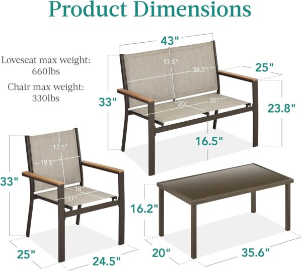 Best Choice Products 4-Piece Outdoor Textilene Patio Conversation Set, Backyard Furniture w/Loveseat, Coffee Table, Steel Frame - Brown/Tan - Image 7