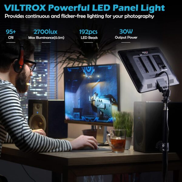 VILTROX 2-Packs VL-200T LED Video Photography Lighting Kit, LED Light Panel with Stand, Bi-Color Dimmable Photo Video Lighting for YouTube Video Shooting, with Wireless Remote, AC Adapter & Carry Bag - Image 2