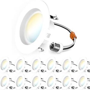 Sunco LED Recessed Lighting 4 Inch, 12 Pack Selectable 2700K/3000K/3500K/4000K/5000K, Dimmable Can Lights, Smooth Trim, 11W=40W, 660LM, Damp Rated, Retrofit Installation - UL Certified