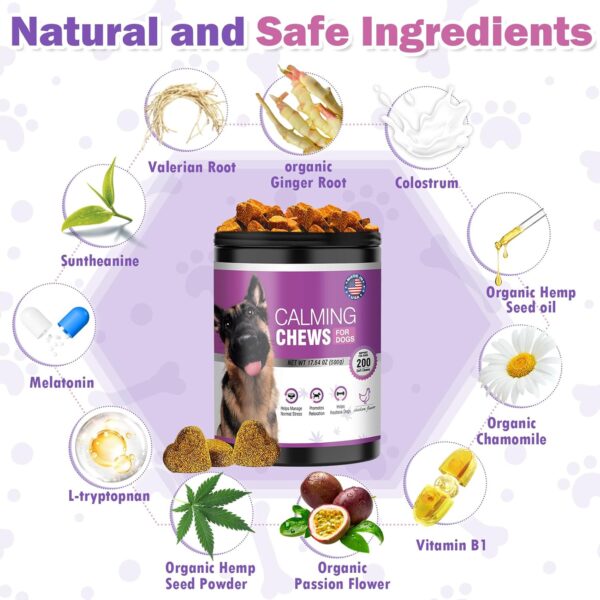 Hemp Calming Chews for Dogs 200pc Dog Calming Treat and Bites with Hemp Oil - Anxiety and Stress Relief Treats for Dogs Puppy Melatonin Sleep Aid Calm Dog with Noise,Thunder,Barking,Separation,Chewing - Image 4