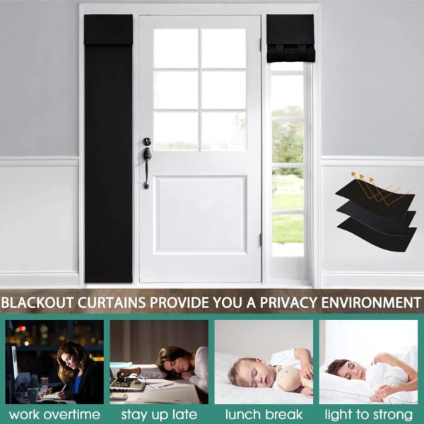 HOMEIDEAS Side Door Curtains for Door Window, Sidelight Curtains for Front Door 2 Panel, Side Door Curtains for Small Window, Privacy Door Window Covering for Glass Door, Black, W12 X L68 - Image 6