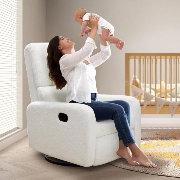 Jocisland Swivel Glider Rocking Recliner, Nursery Chair for Adults with 2 Massage Points, Rocker Reclining Single Sofa Armchair for Living Room Bedroom Nursing (Teddy, White) - Image 2