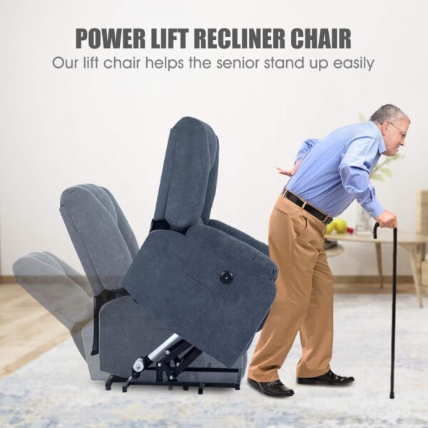 Power Lift Recliner Chair with Massage and Heat for Elderly, Microfiber Fabric Electric Lift Recliner Chairs for Seniors Home Living Room, Side Pockets,USB Port,Remote Control, Midnight Blue - Image 3