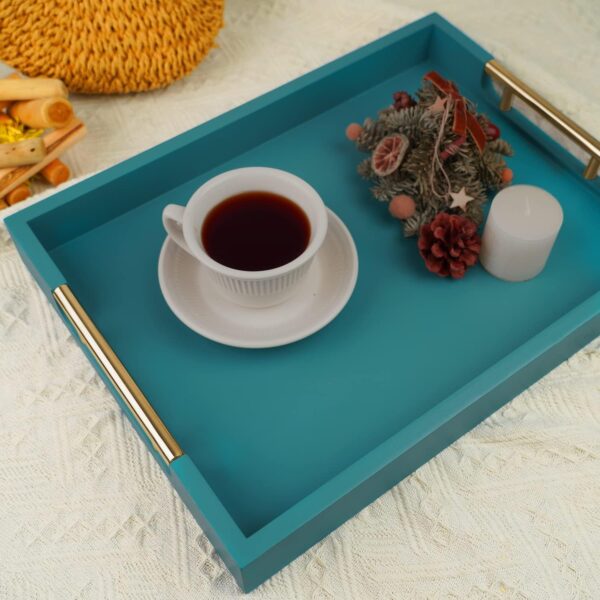 Wooden Decorative Coffee Table Tray, 16" Serving Tray with Handles, Matte Finish Decorative Tray, Ottoman Tray for Living Room, Perfume, Vanity Dresser Organizer (Teal Green) - Image 6