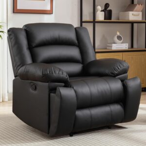 CANMOV Manual Recliner Chair, Breathable PU Leather Recliner Chair with Overstuffed Arms and Back,Manual Single Recliner Sofa with Concealed Cup Holders for Living Room,Black