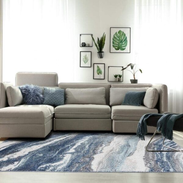 LUXE WEAVERS Lagos Collection 7983 Blue 8x10 Art Deco Area Rug - Image 7
