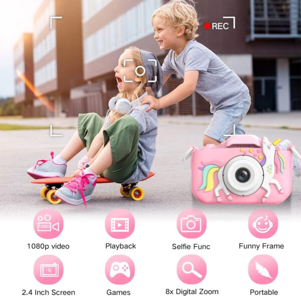 Goopow Kids Camera Toys for 3-8 Year Old Girls Boys,Children Digital Video Camcorder Camera with Cartoon Soft Silicone Cover, Best Chritmas Birthday Festival Gift for Kids - 32G SD Card Included - Image 3
