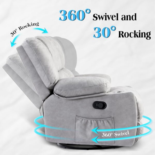 Jocisland Oversized Rocker Recliner Chair with Massage for Living Room, Overstuffed 360° Swivel Single Sofa with Detachable Cup Holders, Home Theater Seating, Light Grey - Image 3