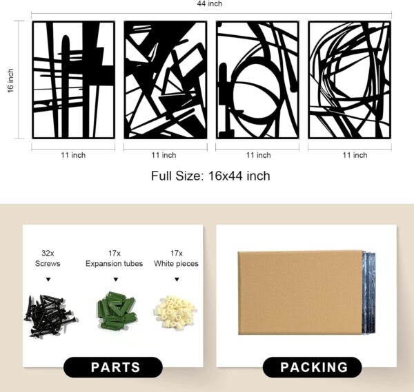 Glamativity 4 Pack Black Abstract Metal Wall Art, Minimalist Décor Single Line Art Wall Décor, 3D Textured Metal Wall Sculptures, for Living Room Bedroom Bathroom Study Room (Black Abstract, M Size 16 x 11'') - Image 5