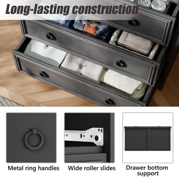 Modern 6 Drawer Dresser with Led Lights, Dressers for Bedroom, Tall Chest of Drawers Closet Organizers & Storage Clothes - Easy Pull Handle, Textured Borders Living Room, Hallway, Dark Rustic Oak - Image 7