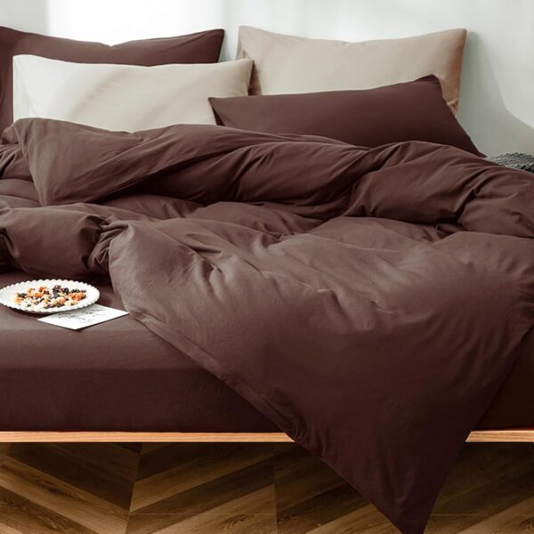 Duvet Cover Set Queen Size Brown Duvet Cover Solid Mocha Coffee Color Bedding Duvet Cover 3 Pieces Minimalist Soft Microfiber Comforter Cover with Zipper Ties Gift for Men Women - Image 7
