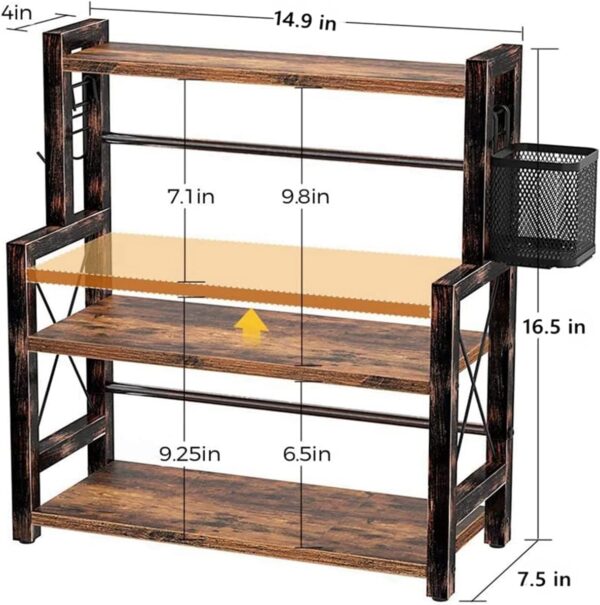 Lazy Susan Spice Rack Organizer with Wire Basket, 3-Tier Counter Shelf, Desktop Organizer with Engineered Wood, for Countertop, Kitchen, Dining Room, Office - Image 8